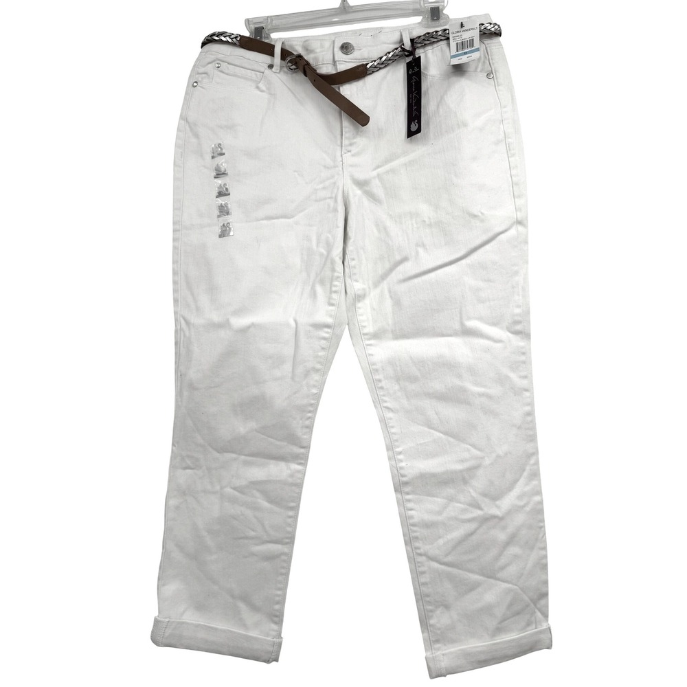 Womens 12 White Gloria Vanderbilt Slimming Crop Jeans Belt Boho Retro Y2K Preppy